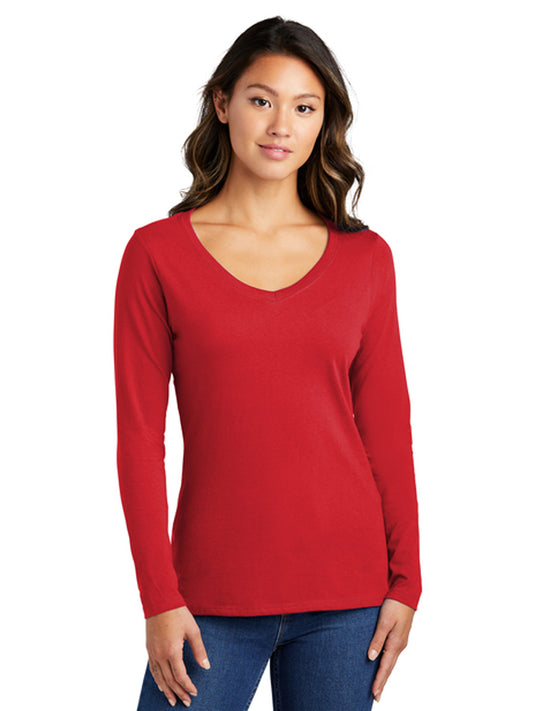 Women's Pocketless Long Sleeve V-Neck Tee - LPC450VLS - Bright Red