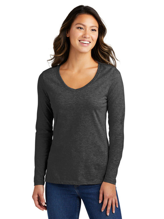 Women's Pocketless Long Sleeve V-Neck Tee - LPC450VLS - Dark Heather Grey
