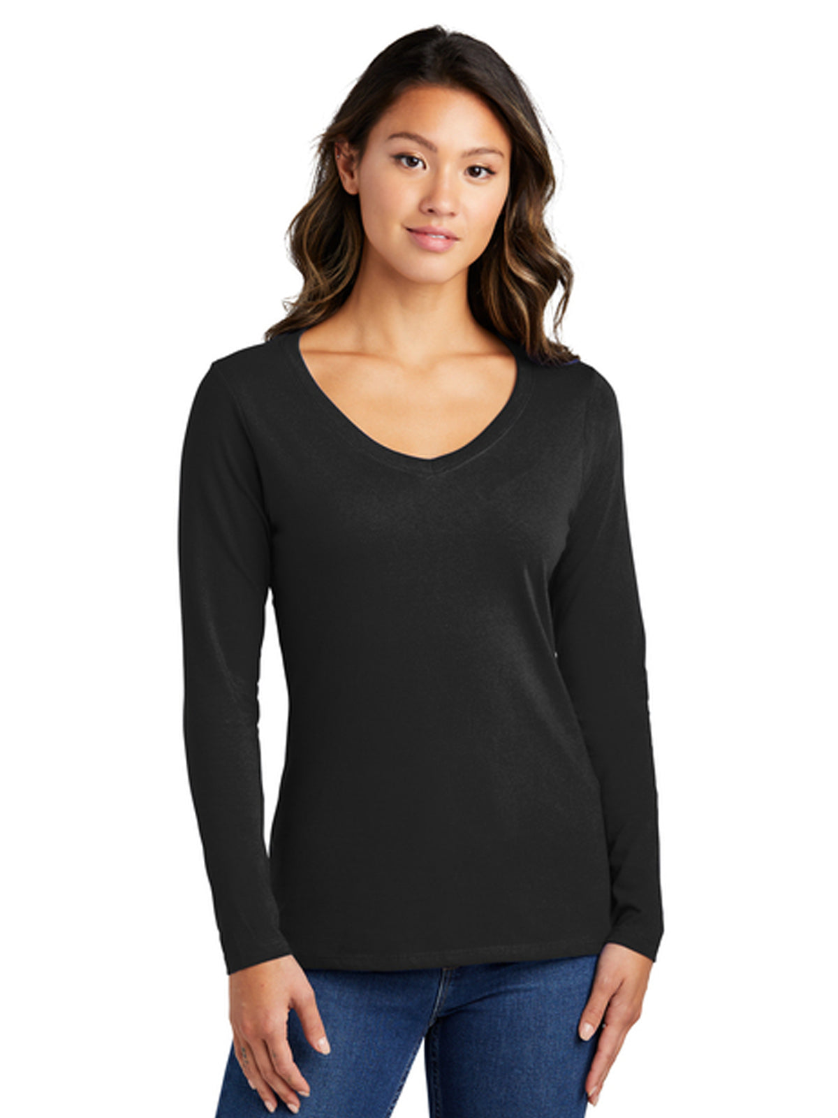 Women's Pocketless Long Sleeve V-Neck Tee - LPC450VLS - Jet Black