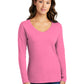 Women's Pocketless Long Sleeve V-Neck Tee - LPC450VLS - New Pink