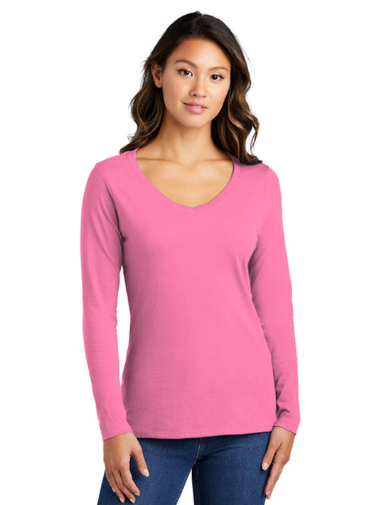 Women's Pocketless Long Sleeve V-Neck Tee - LPC450VLS - New Pink