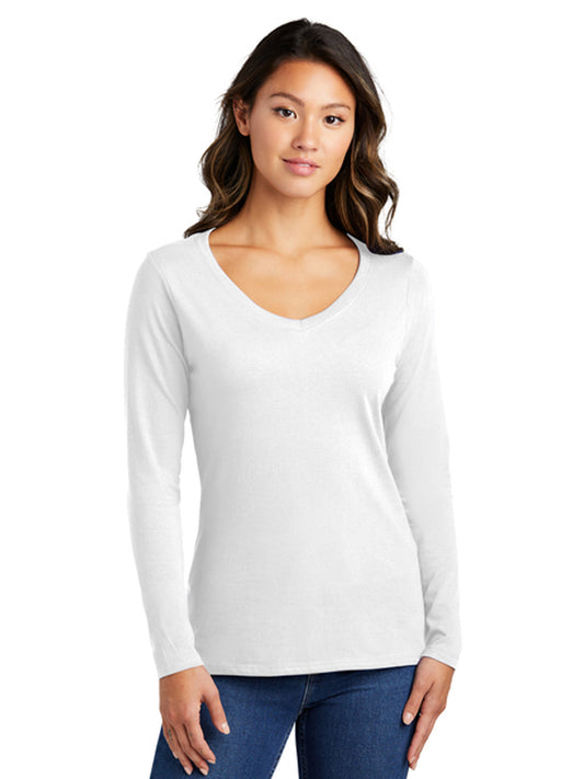 Women's Pocketless Long Sleeve V-Neck Tee - LPC450VLS - White