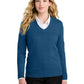 Women's Pocketless V-Neck Sweater - LSW2850 - Aegean Blue Heather