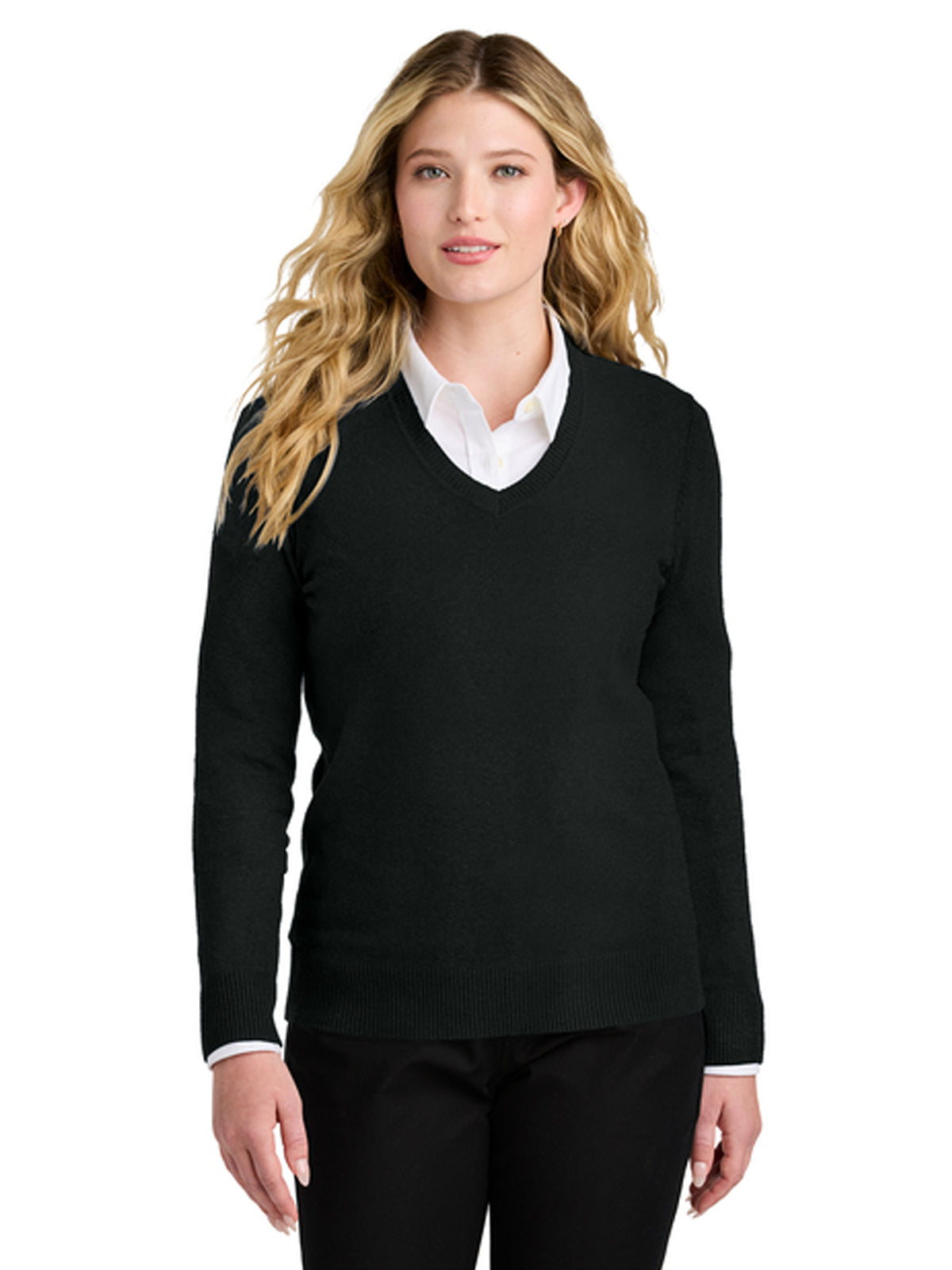Women's Pocketless V-Neck Sweater - LSW2850 - Deep Black