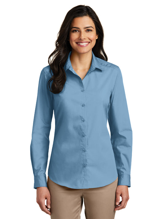 Women's Long Sleeve Poplin Shirt - LW100 - Carolina Blue