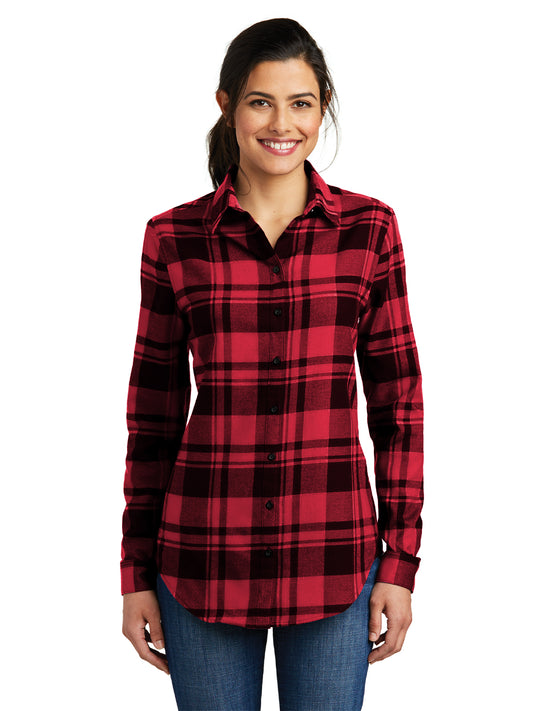 Women's Plaid Flannel Shirt - LW668 - Engine Red/Black