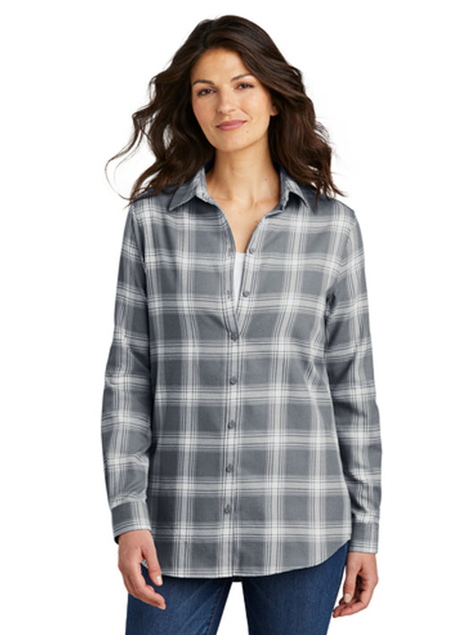 Women's Plaid Flannel Shirt - LW668 - Grey/ Cream Open Plaid