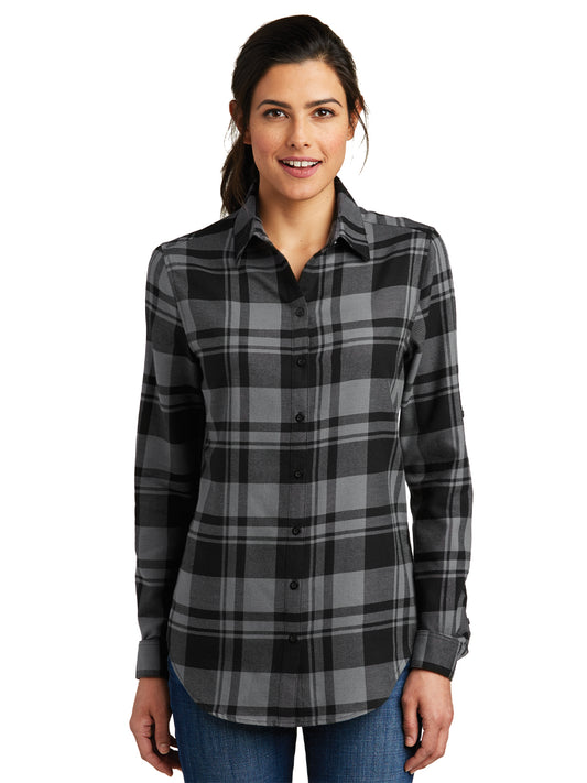 Women's Plaid Flannel Shirt - LW668 - Grey/Black