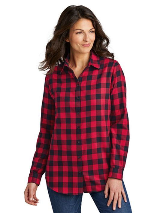 Women's Plaid Flannel Shirt - LW668 - Red/ Black Buffalo Check