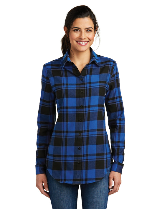 Women's Plaid Flannel Shirt - LW668 - Royal/Black