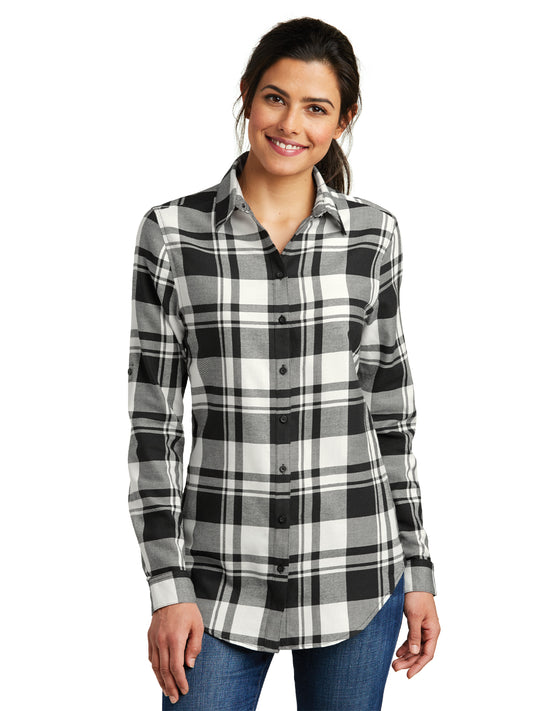 Women's Plaid Flannel Shirt - LW668 - Snow White/Black