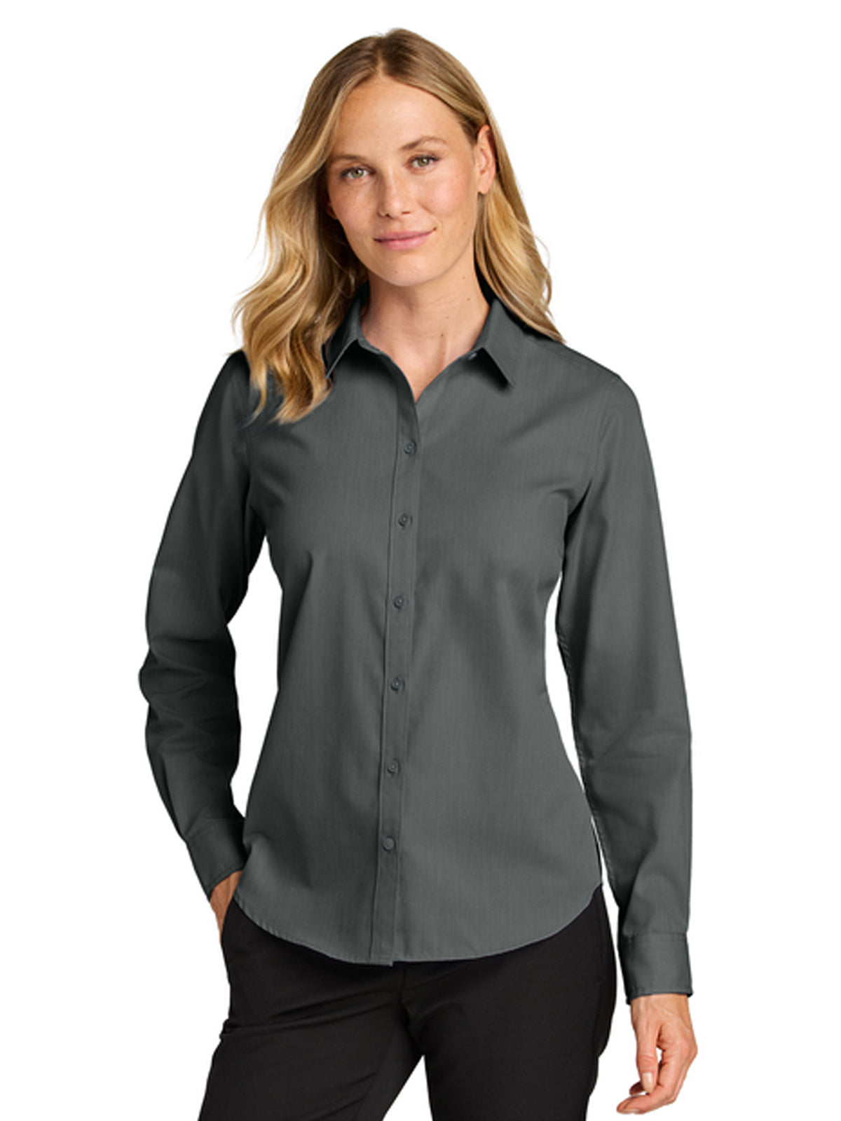 Women’s Long Sleeve Nailhead Easy Care Shirt - LW816 - Deep Black