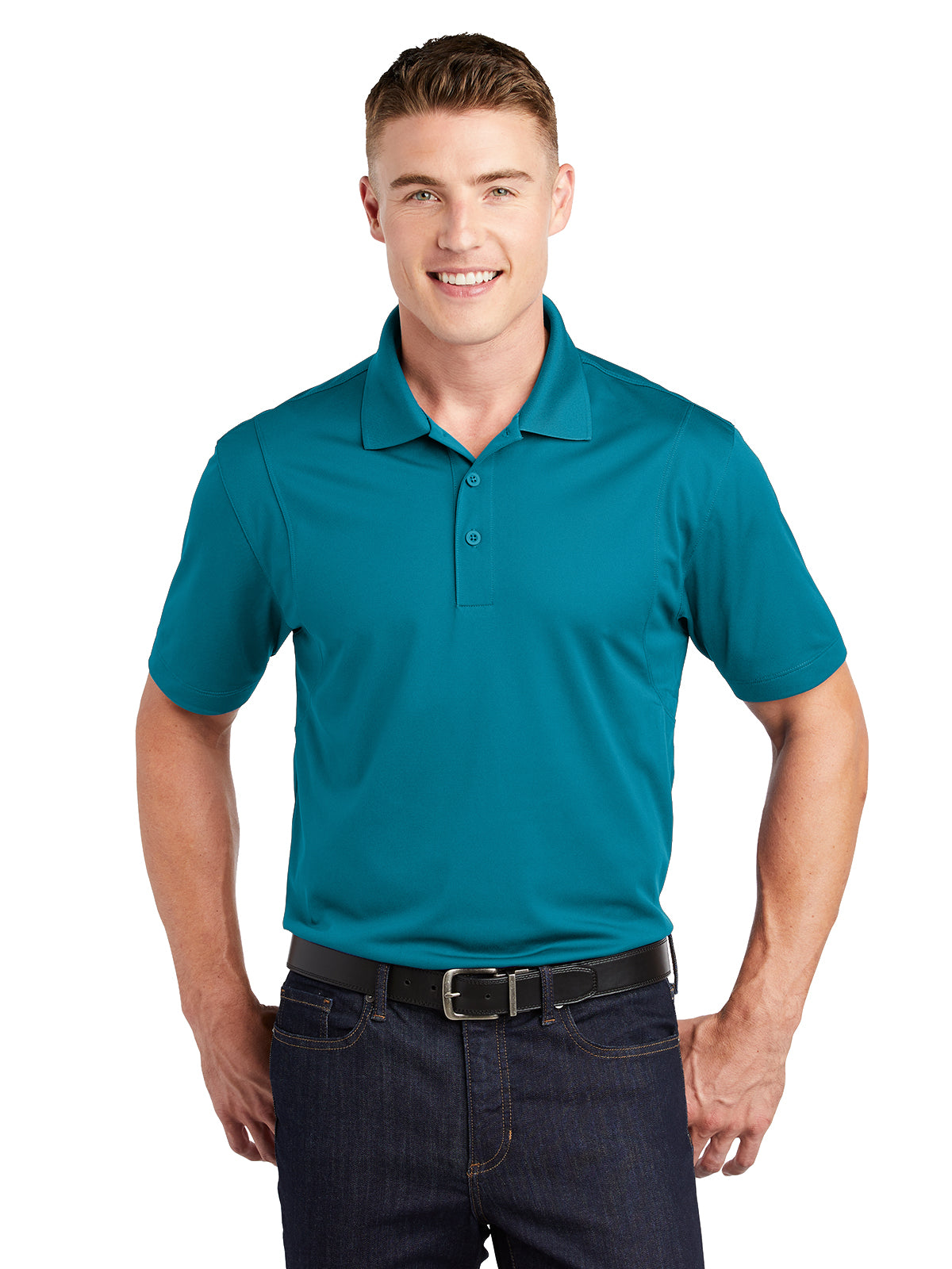 Men's Three-Button Micropique Polo - ST650 - Tropic Blue
