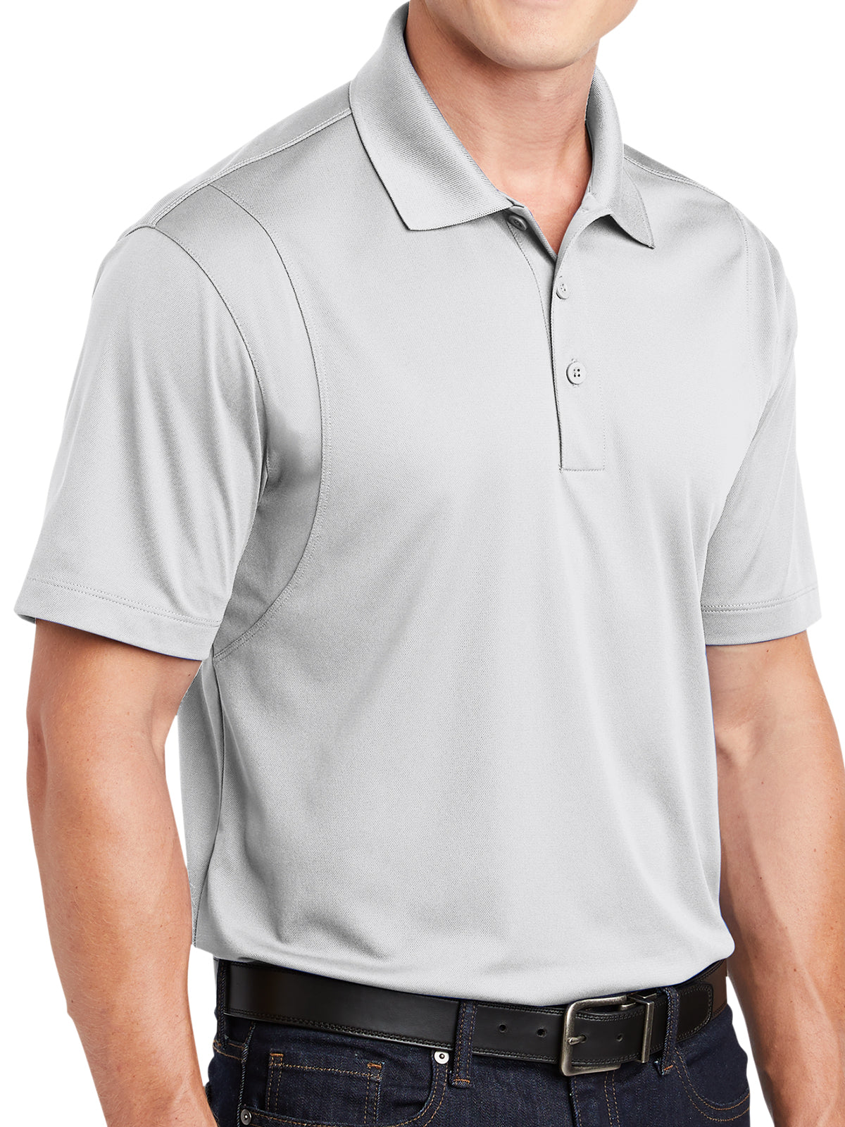 Men's Three-Button Micropique Polo - ST650 - White