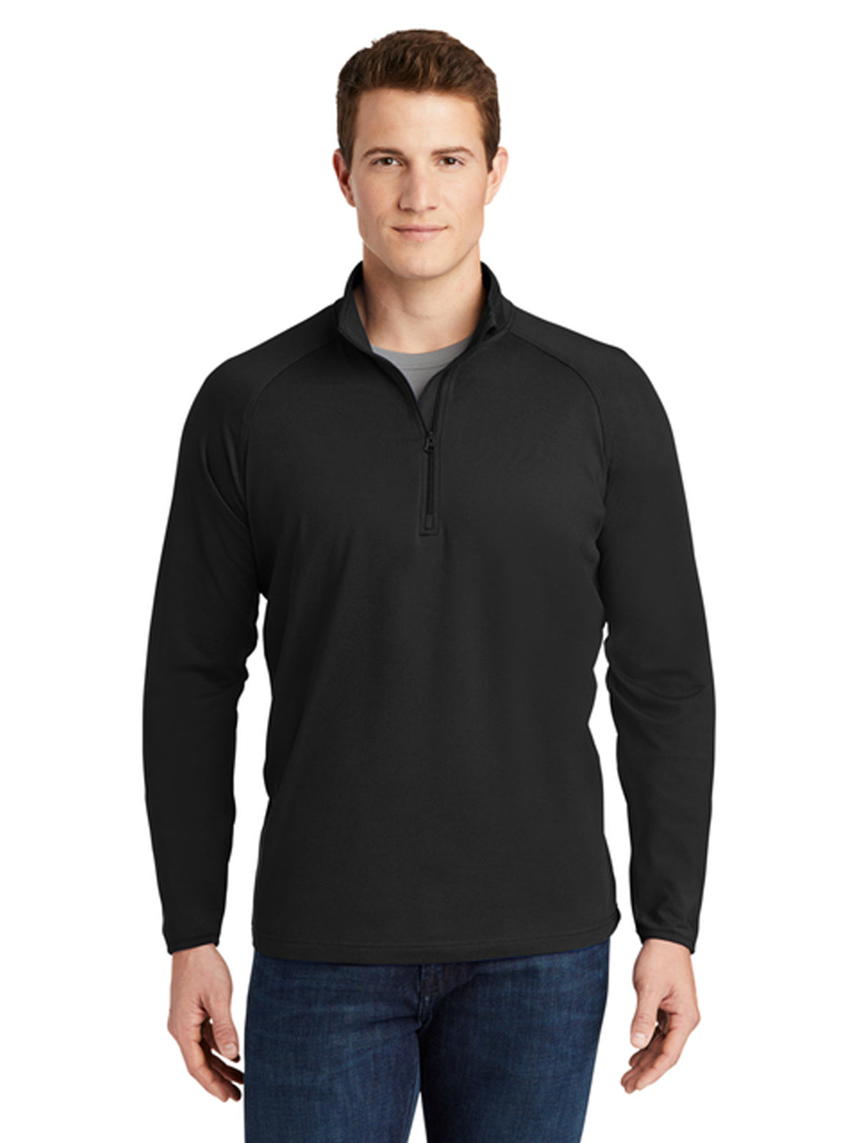 Men's Pocketless 1/4-Zip Pullover Sweatshirt - TST850 - Black