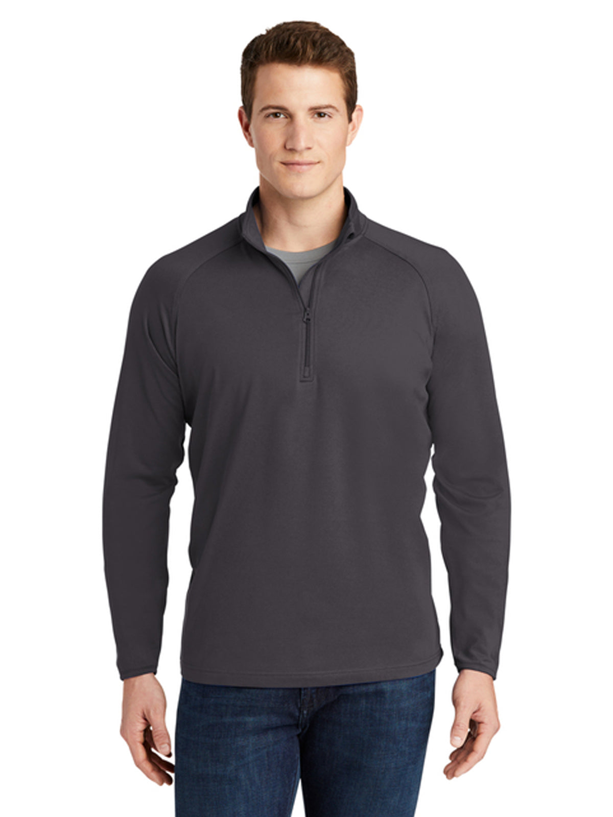 Men's Pocketless 1/4-Zip Pullover Sweatshirt - TST850 - Charcoal Grey