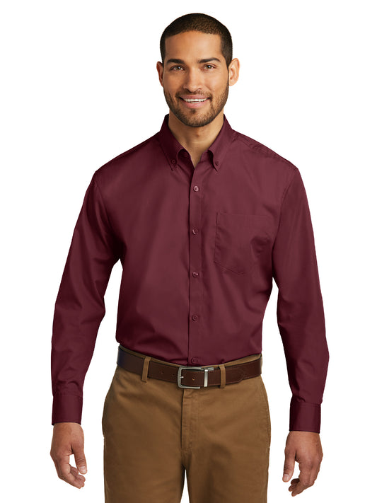 Men's Long Sleeve Poplin Tee - W100 - Burgundy