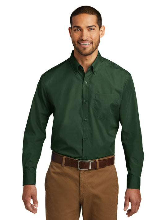 Men's Long Sleeve Poplin Tee - W100 - Deep Forest Green