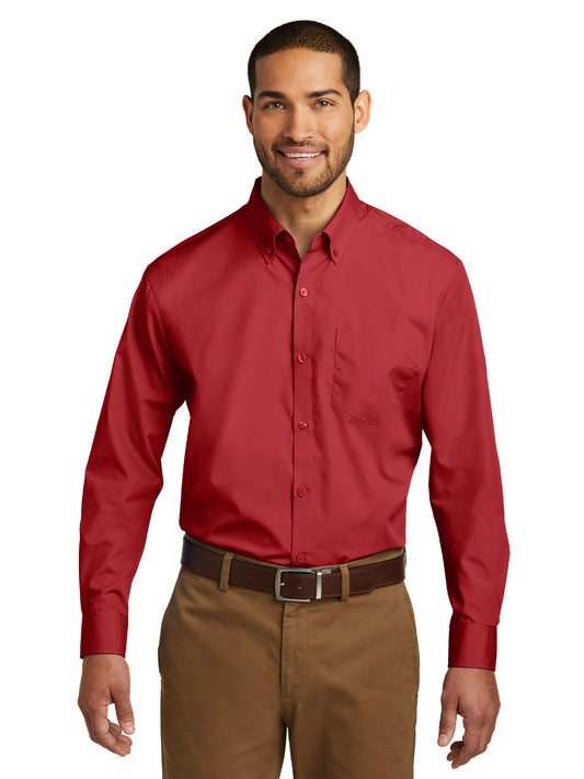Men's Long Sleeve Poplin Tee - W100 - Rich Red