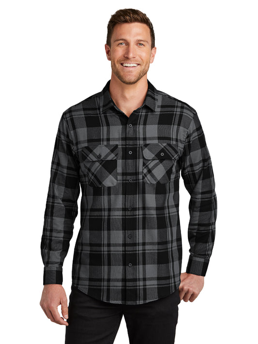 Men's Plaid Flannel Shirt - W668 - Grey/Black