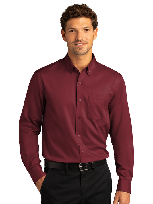 Men's Long Sleeve Button Up Performance Shirt - W808 - Burgundy