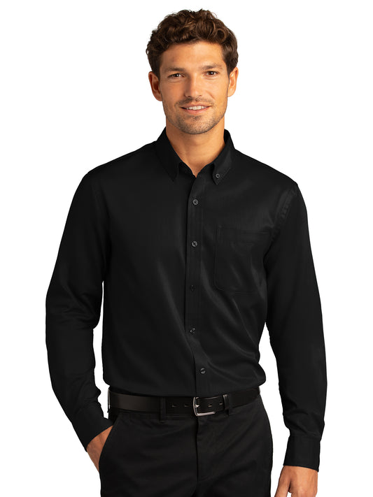Men's Long Sleeve Button Up Performance Shirt - W808 - Deep Black