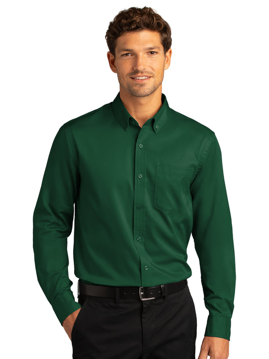 Men's Long Sleeve Button Up Performance Shirt - W808 - Dark Green