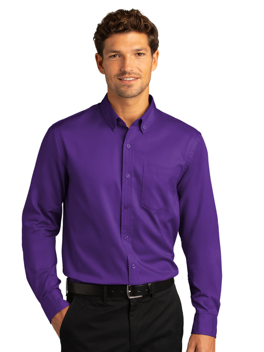 Men's Long Sleeve Button Up Performance Shirt - W808 - Purple