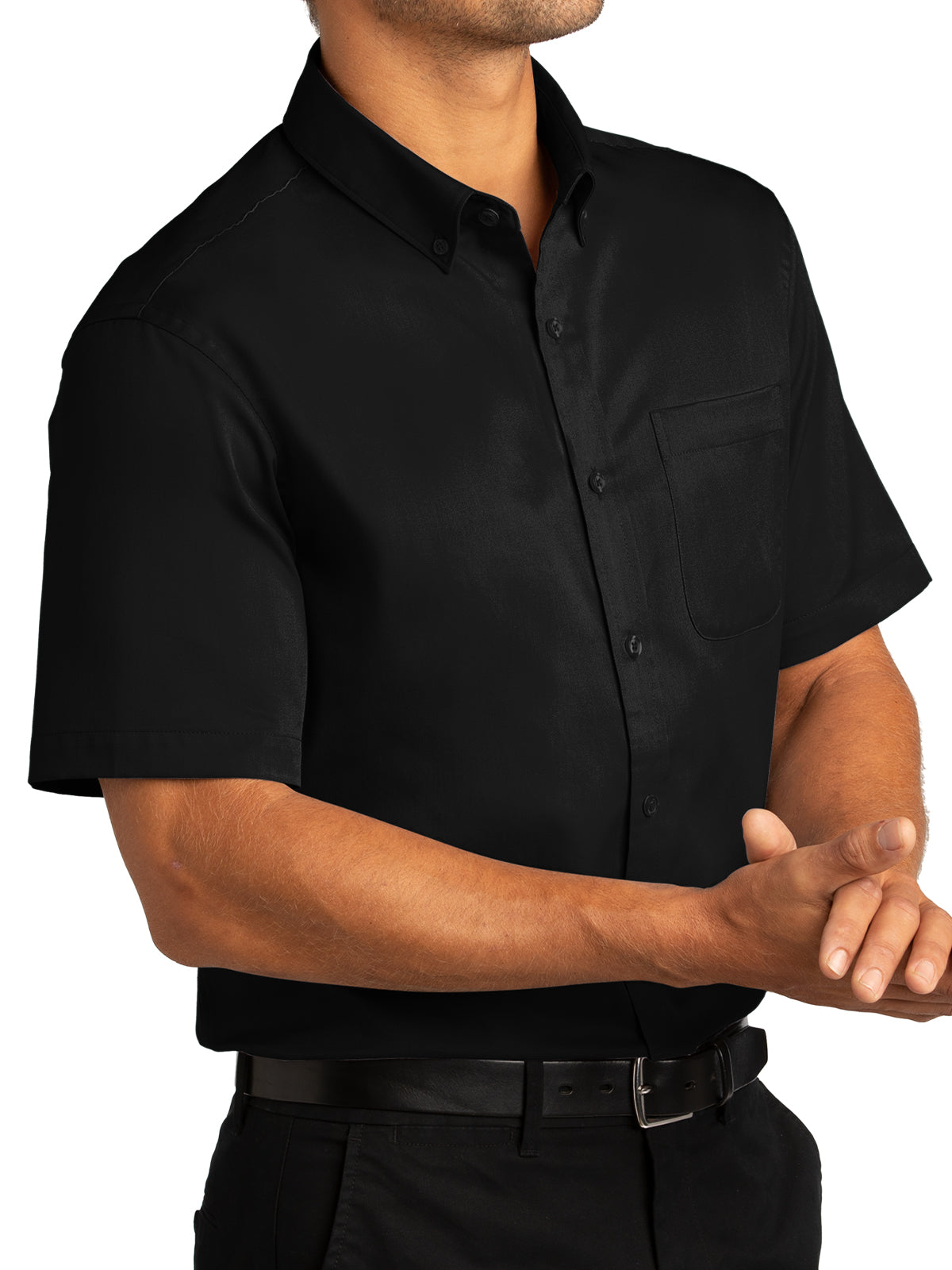 Men's Short Sleeve Button Up Shirt - W809 - Deep Black