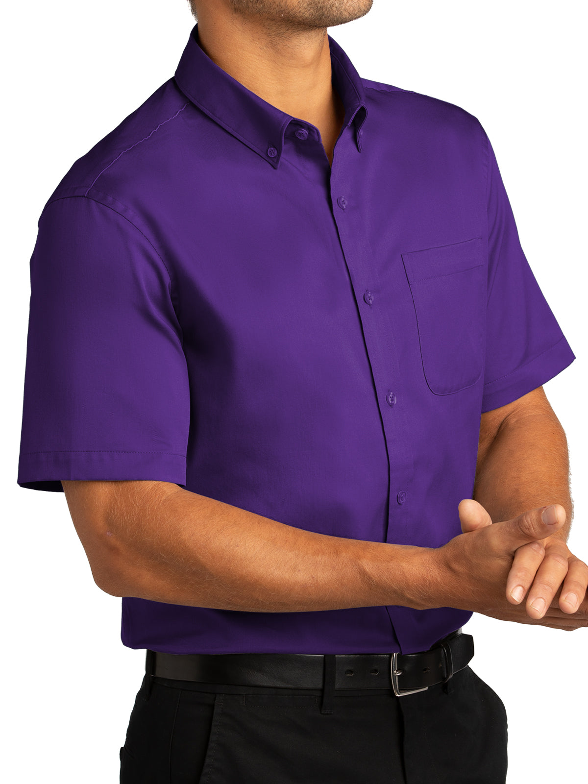 Men's Short Sleeve Button Up Shirt - W809 - Purple