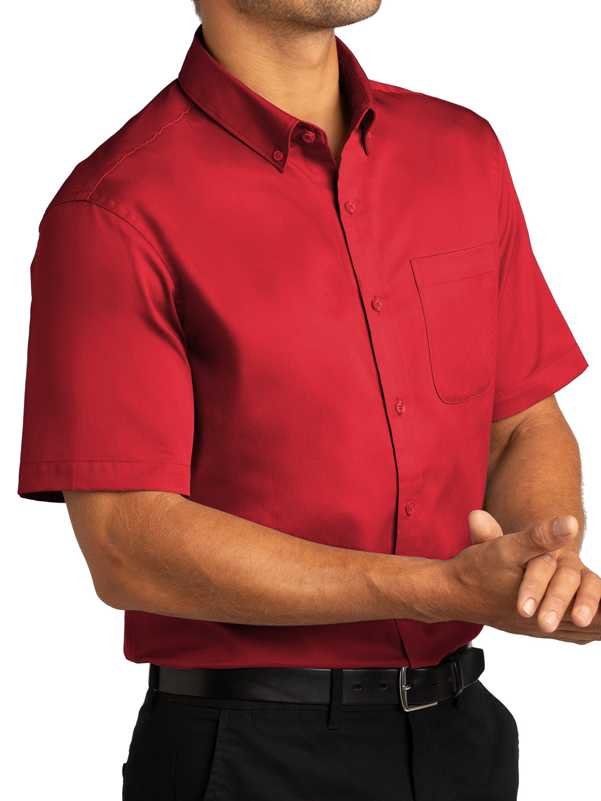 Men's Short Sleeve Button Up Shirt - W809 - Rich Red