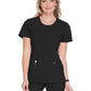 Women's Stretch Rib-knit Back Panel Round Neck Top - 2624A - Black