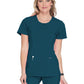Women's Stretch Rib-knit Back Panel Round Neck Top - 2624A - Caribbean Blue