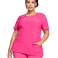 Women's Stretch Rib-knit Back Panel Round Neck Top - 2624A - Carmine Pink