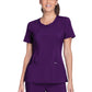 Women's Stretch Rib-knit Back Panel Round Neck Top - 2624A - Eggplant