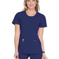 Women's Stretch Rib-knit Back Panel Round Neck Top - 2624A - Navy