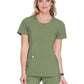 Women's Stretch Rib-knit Back Panel Round Neck Top - 2624A - Olive