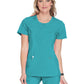 Women's Stretch Rib-knit Back Panel Round Neck Top - 2624A - Teal Blue
