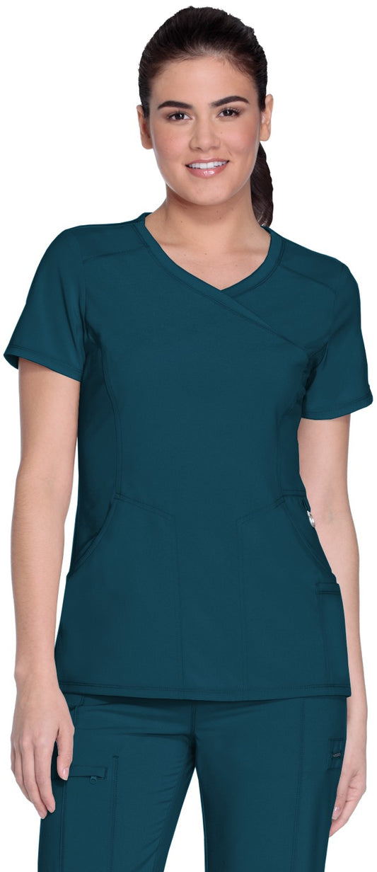 Women's 4-Pocket Mock Wrap Top - 2625A - Caribbean Blue