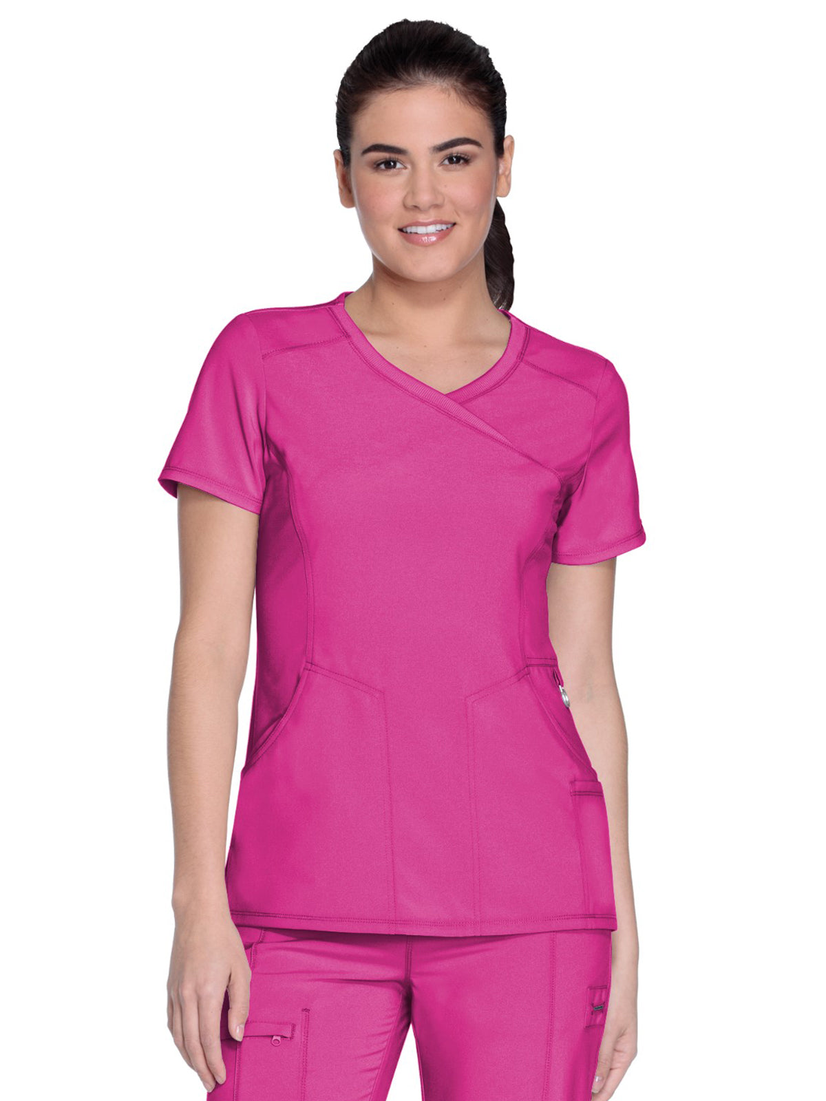 Women's 4-Pocket Mock Wrap Top - 2625A - Carmine Pink