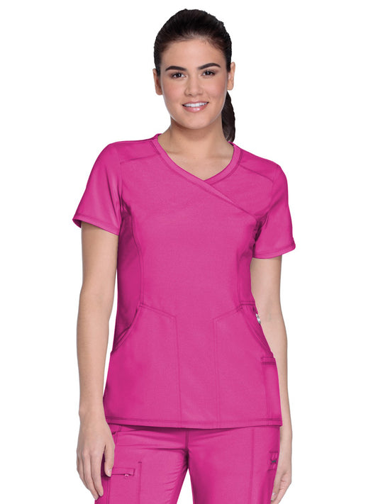 Women's 4-Pocket Mock Wrap Top - 2625A - Carmine Pink
