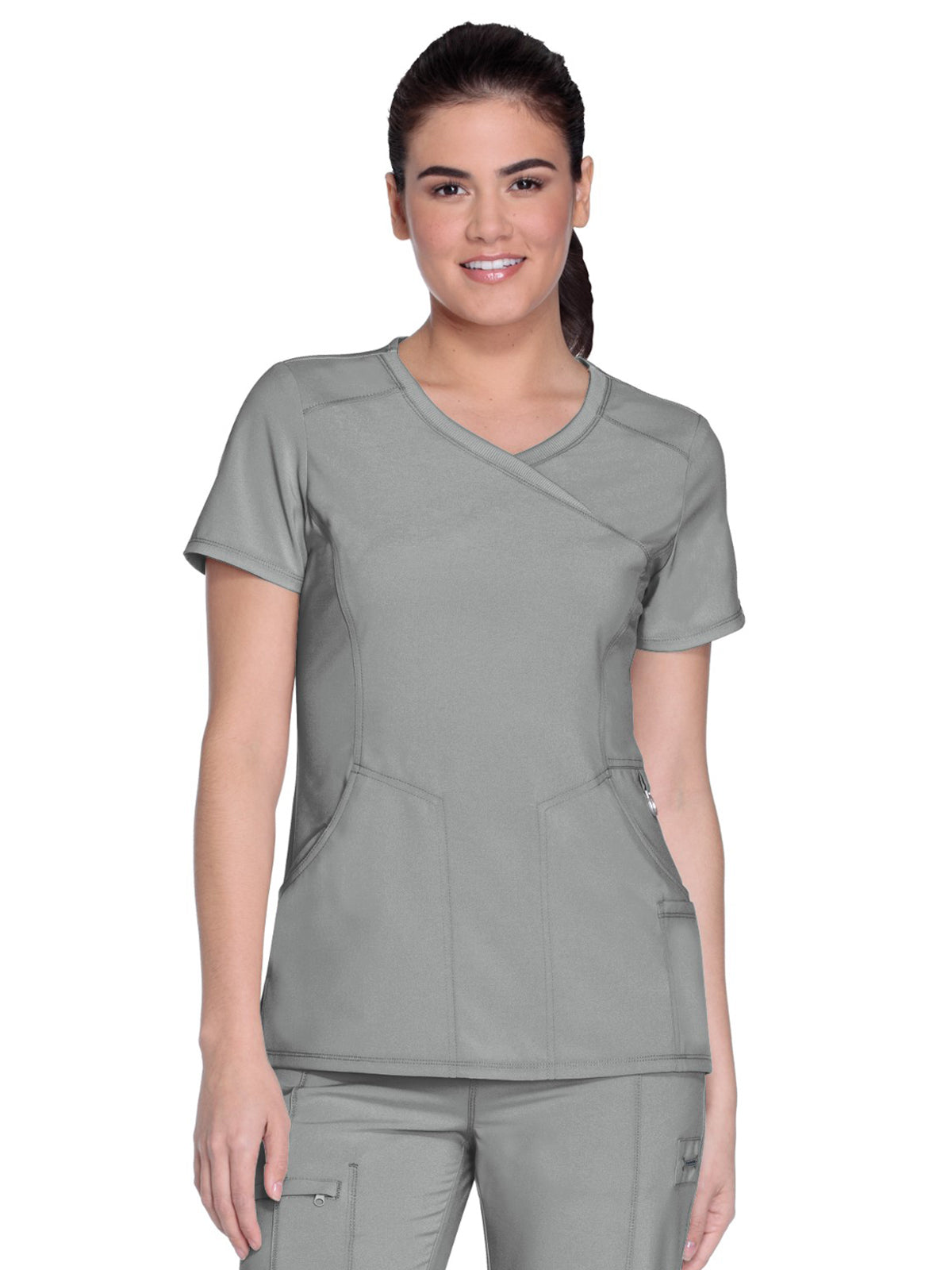 Women's 4-Pocket Mock Wrap Top - 2625A - Grey