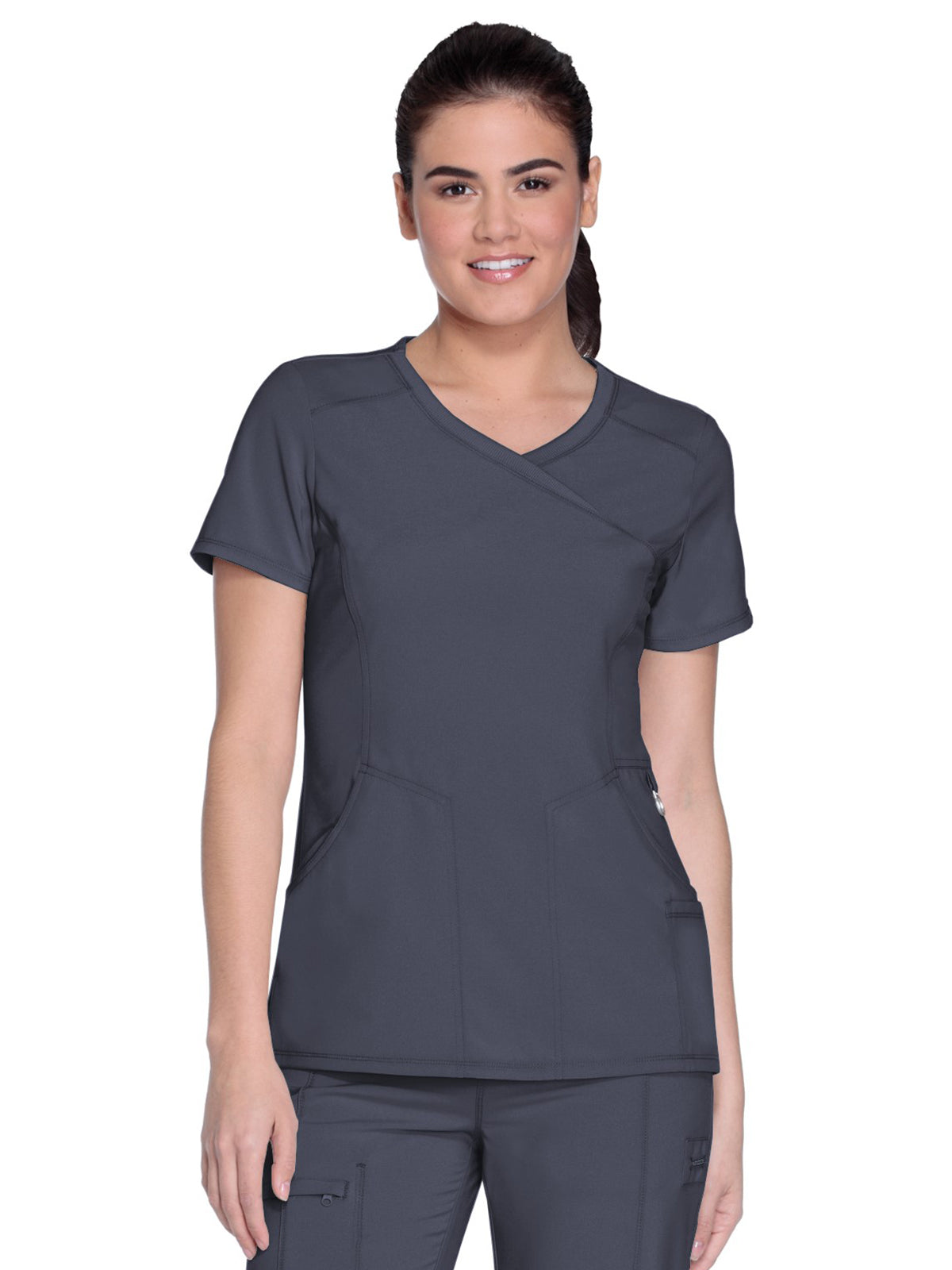 Women's 4-Pocket Mock Wrap Top - 2625A - Pewter