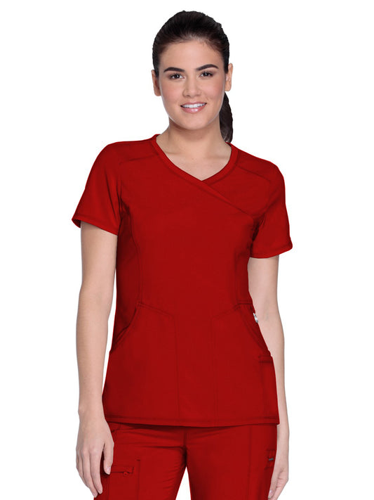 Women's 4-Pocket Mock Wrap Top - 2625A - Red