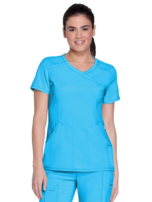 Women's 4-Pocket Mock Wrap Top - 2625A - Turquoise