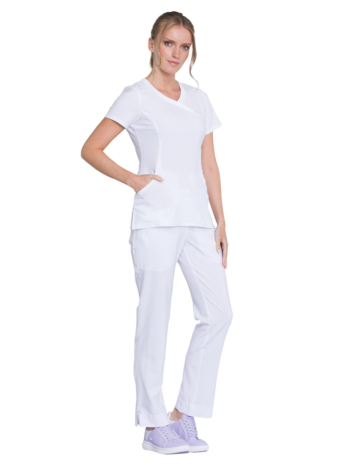 Women's 4-Pocket Mock Wrap Top - 2625A - White