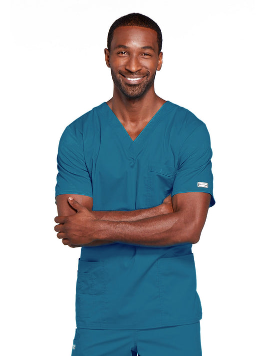 Unisex 2-Pocket V-Neck Top - 4725 - Caribbean Blue