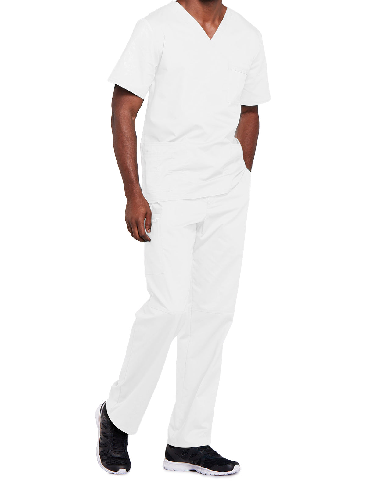 Unisex 2-Pocket V-Neck Top - 4725 - White