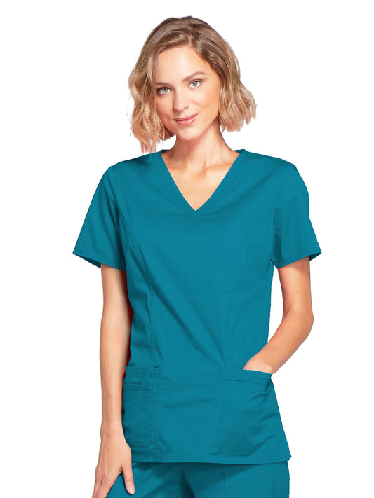 Women's 3-Pocket Mock Wrap Top - 4728 - Caribbean Blue