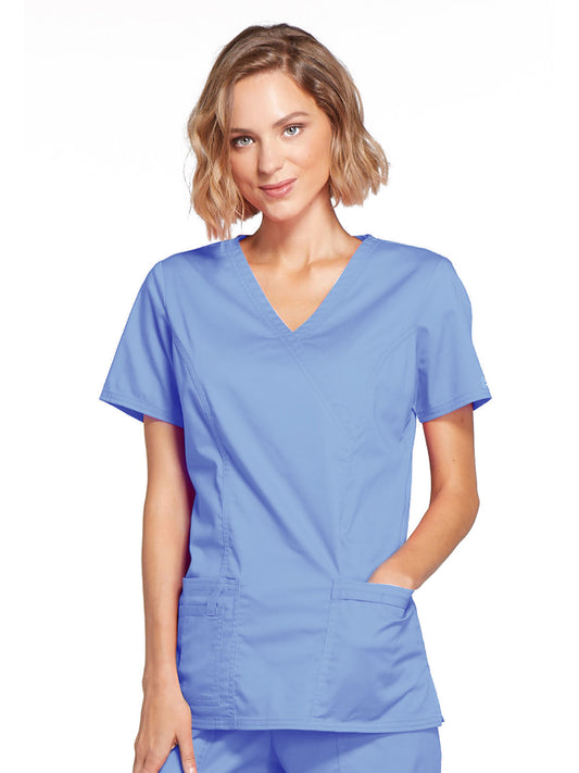Women's 3-Pocket Mock Wrap Top - 4728 - Ciel